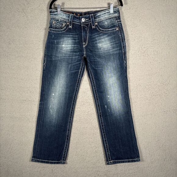 Rock Revival Emilie Boyfriend Jeans Women’s Size 27 Embellished Whiskers Fade - Picture 3 of 14